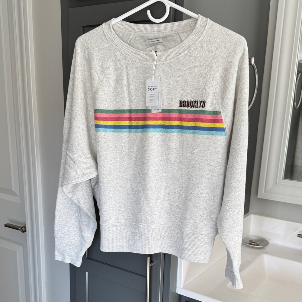 American Eagle Outfitters Gray Sweatshirt with Colorful Stripes